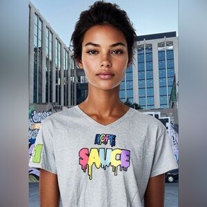 Custom “DOPE SAUCE” Hanes Heather Grey V-Neck T-Shirt Size XL